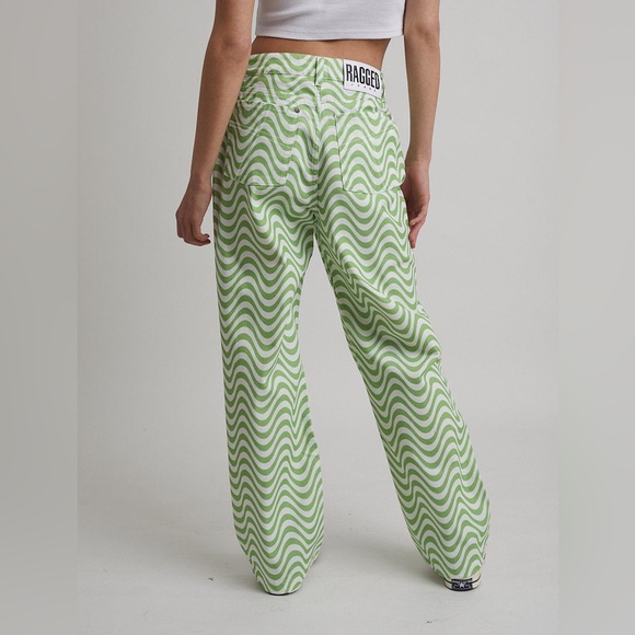 The Ragged Priest Wave Wide Leg High Rise Denim Jeans White & Lime Size 30, 6/8 - Picture 2 of 12